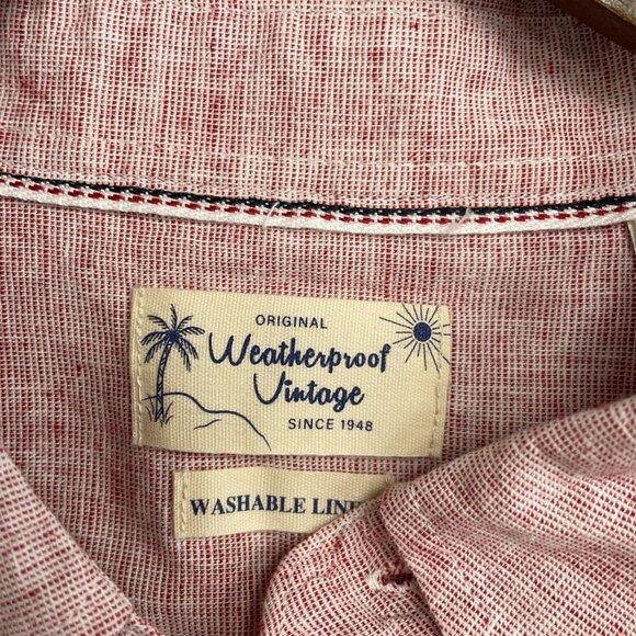 NEW Weatherproof Vintage Men's XL Short Sleeve Linen Blend Shirt Red - Picture 6 of 9